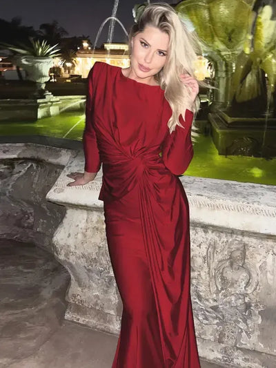 The “Valentina” Ruched Maxi Dress — Crimson Elegance Edition